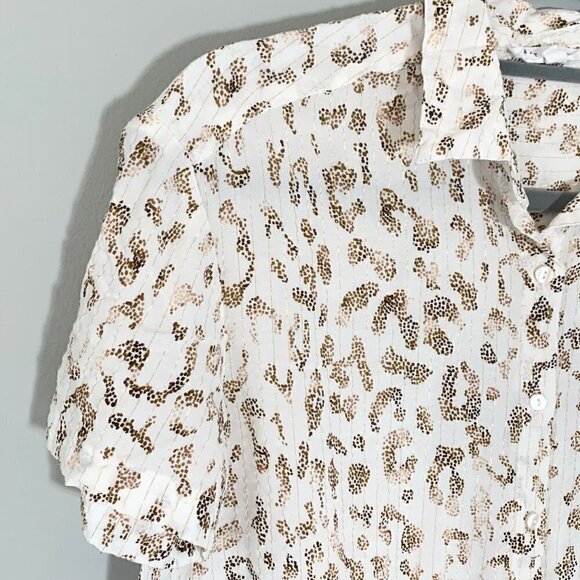 Jane & Delancey short sleeve waist length sparkle cheetah animal print top - Picture 3 of 8